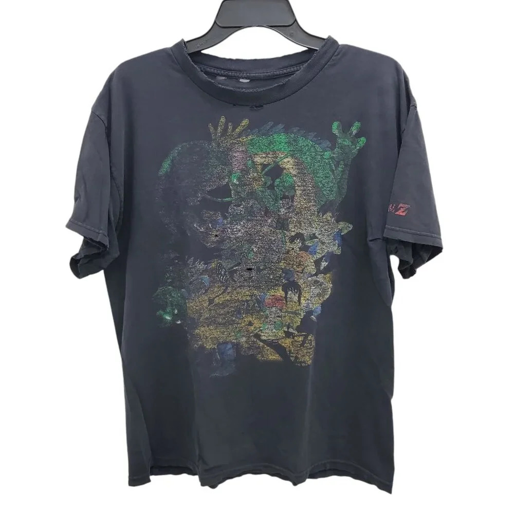 Dragonball Z Men's Black Y2K Extreme Trashed Ripped Destroyed Graphic‎ Tee L